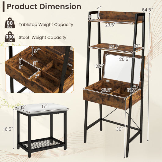 Ladder Vanity Desk Set with Flip Top Mirror and Cushioned Stool-Black LuxuryLifeWay Online Store