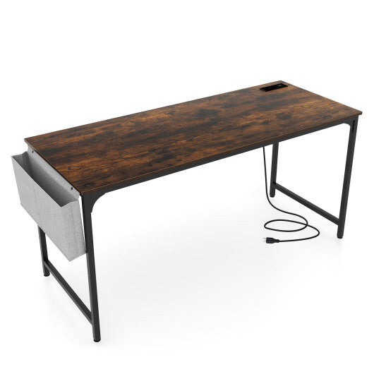 60 Inch Computer Desk with Charging Station Storage Bag-Rustic Brown LuxuryLifeWay Online Store