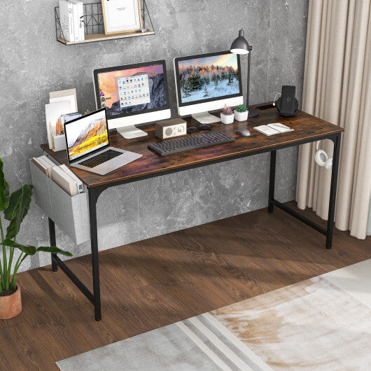 60 Inch Computer Desk with Charging Station Storage Bag-Rustic Brown LuxuryLifeWay Online Store