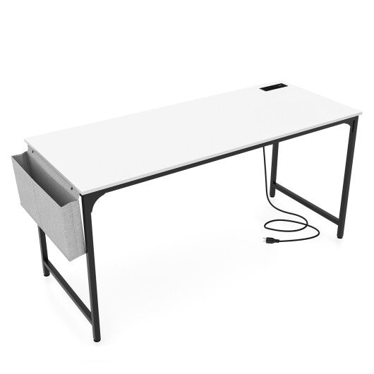 60 Inch Computer Desk with Charging Station Storage Bag-Rustic Brown LuxuryLifeWay Online Store