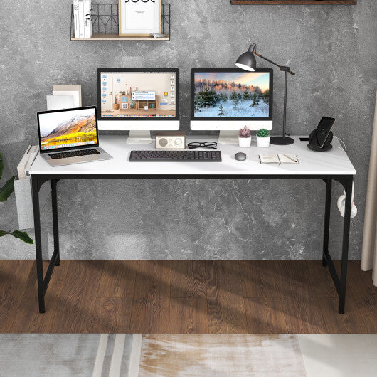 60 Inch Computer Desk with Charging Station Storage Bag-Rustic Brown LuxuryLifeWay Online Store