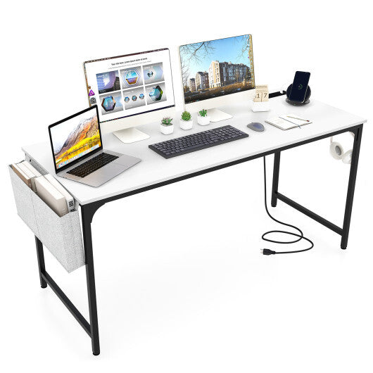 60 Inch Computer Desk with Charging Station Storage Bag-Rustic Brown LuxuryLifeWay Online Store