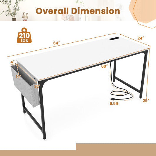 60 Inch Computer Desk with Charging Station Storage Bag-Rustic Brown LuxuryLifeWay Online Store
