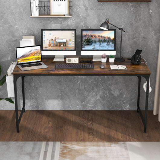 60 Inch Computer Desk with Charging Station Storage Bag-Rustic Brown LuxuryLifeWay Online Store
