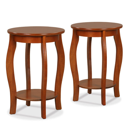 Set of 2 15 Inch 2-Tier Round End Table with Storage Shelf-White LuxuryLifeWay Online Store