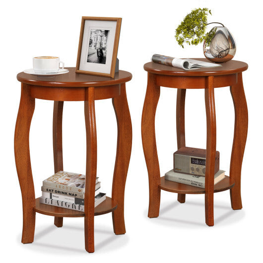 Set of 2 15 Inch 2-Tier Round End Table with Storage Shelf-White LuxuryLifeWay Online Store