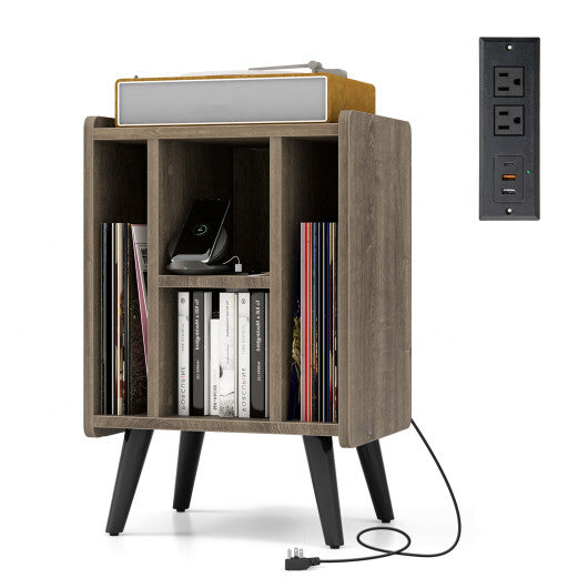 Vinyl Record Storage Turntable Stand with 4 Open Shelves-Gray LuxuryLifeWay Online Store