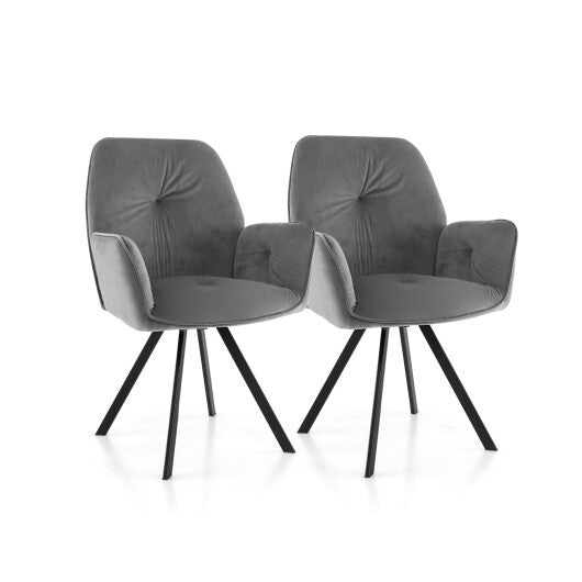 Set of 2 Swivel Accent Arm Chairs with Metal Legs and Wide Back-Gray LuxuryLifeWay Online Store