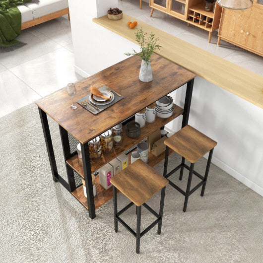 36 Inch 3-Tier Bar Table with Storage Metal Frame Adjustable Foot Pads for Dining Room-Gray LuxuryLifeWay Online Store