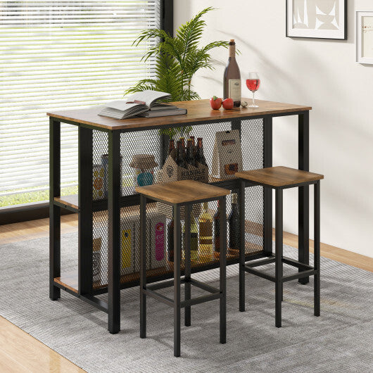 36 Inch 3-Tier Bar Table with Storage Metal Frame Adjustable Foot Pads for Dining Room-Gray LuxuryLifeWay Online Store