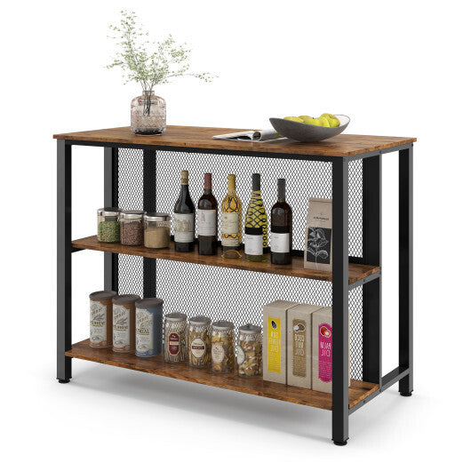 36 Inch 3-Tier Bar Table with Storage Metal Frame Adjustable Foot Pads for Dining Room-Gray LuxuryLifeWay Online Store