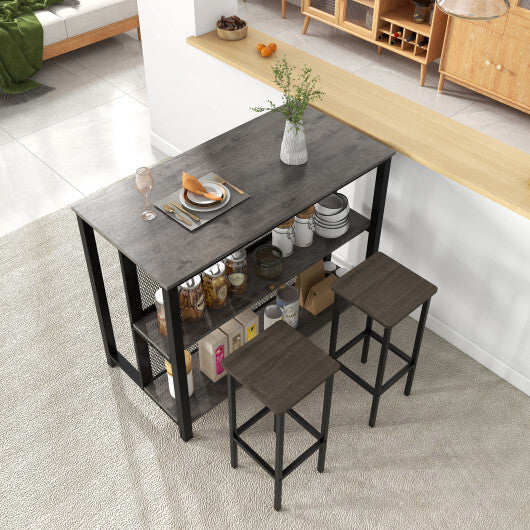 36 Inch 3-Tier Bar Table with Storage Metal Frame Adjustable Foot Pads for Dining Room-Gray LuxuryLifeWay Online Store