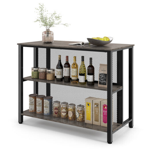 36 Inch 3-Tier Bar Table with Storage Metal Frame Adjustable Foot Pads for Dining Room-Gray LuxuryLifeWay Online Store