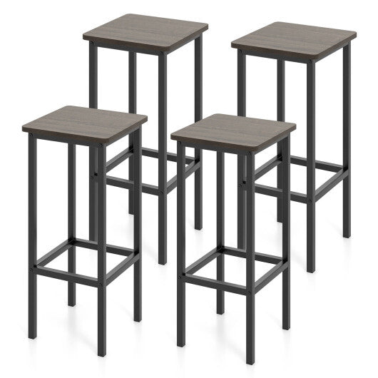Set of 4 Bar Stool Set 26 Inch Bar Chair with Metal Legs and Footrest-Rustic Brown LuxuryLifeWay Online Store