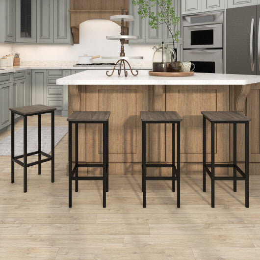 Set of 4 Bar Stool Set 26 Inch Bar Chair with Metal Legs and Footrest-Rustic Brown LuxuryLifeWay Online Store