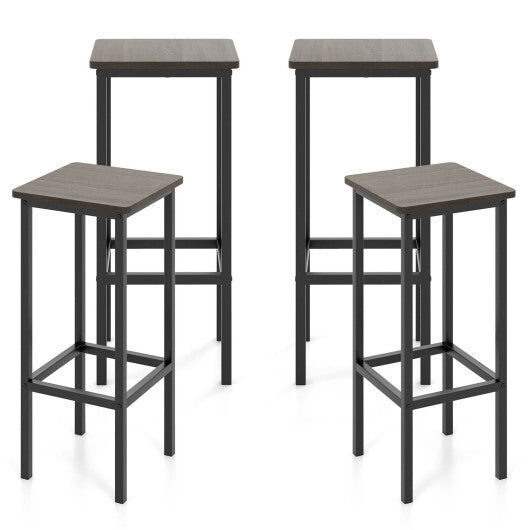 Set of 4 Bar Stool Set 26 Inch Bar Chair with Metal Legs and Footrest-Rustic Brown LuxuryLifeWay Online Store