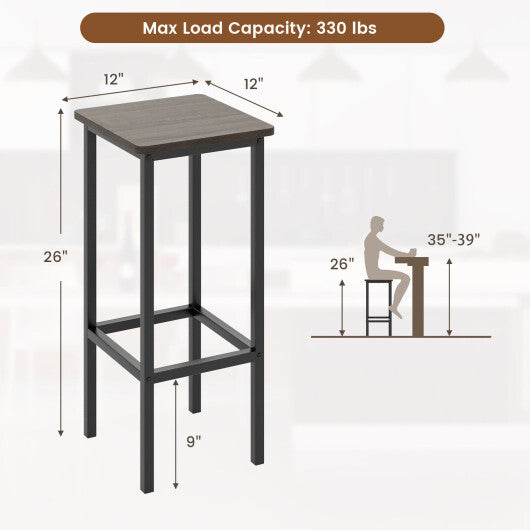 Set of 4 Bar Stool Set 26 Inch Bar Chair with Metal Legs and Footrest-Rustic Brown LuxuryLifeWay Online Store