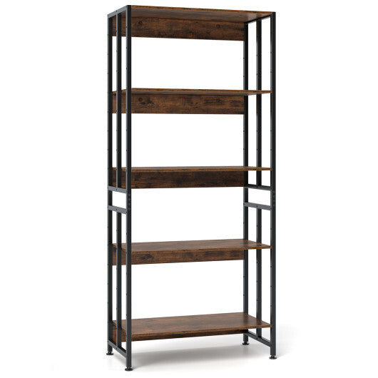 5-Tier Bookshelf with Adjustable and Tiltable Shelves-Rustic Brown LuxuryLifeWay Online Store