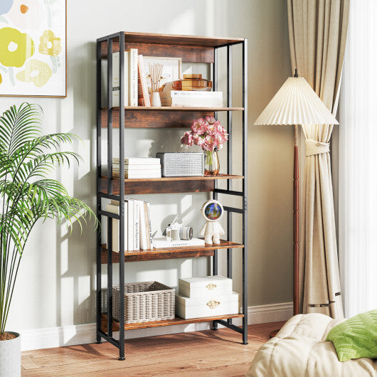 5-Tier Bookshelf with Adjustable and Tiltable Shelves-Rustic Brown LuxuryLifeWay Online Store