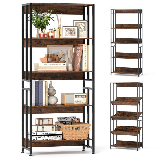 5-Tier Bookshelf with Adjustable and Tiltable Shelves-Rustic Brown LuxuryLifeWay Online Store