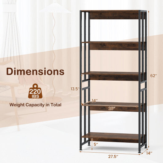 5-Tier Bookshelf with Adjustable and Tiltable Shelves-Rustic Brown LuxuryLifeWay Online Store