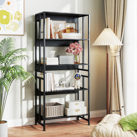5-Tier Bookshelf with Adjustable and Tiltable Shelves-Rustic Brown LuxuryLifeWay Online Store