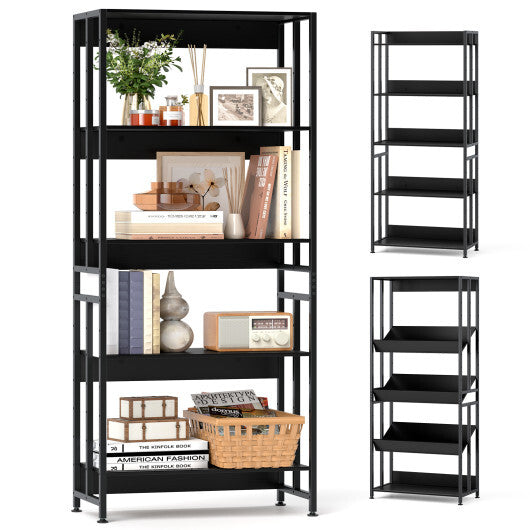 5-Tier Bookshelf with Adjustable and Tiltable Shelves-Rustic Brown LuxuryLifeWay Online Store