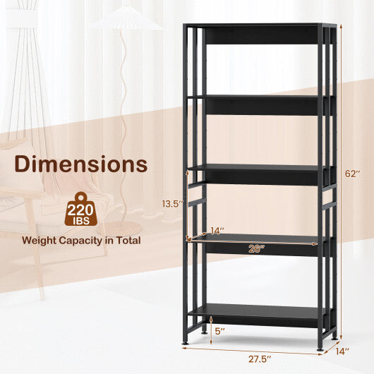 5-Tier Bookshelf with Adjustable and Tiltable Shelves-Rustic Brown LuxuryLifeWay Online Store