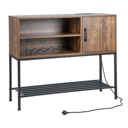 Buffet Sideboard Coffee Bar Cabinet with Power Outlets and USB Ports-Rustic Brown LuxuryLifeWay Online Store