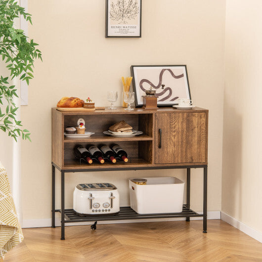 Buffet Sideboard Coffee Bar Cabinet with Power Outlets and USB Ports-Rustic Brown LuxuryLifeWay Online Store