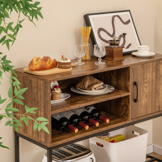 Buffet Sideboard Coffee Bar Cabinet with Power Outlets and USB Ports-Rustic Brown LuxuryLifeWay Online Store