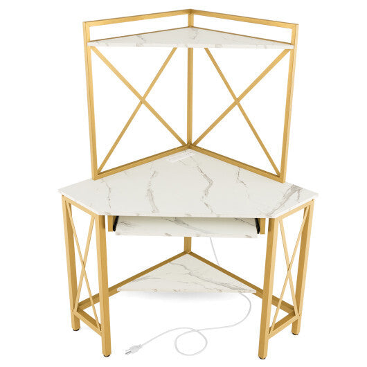 Space-Saving Corner Computer Desk with with Hutch and Keyboard Tray-Rust Brown LuxuryLifeWay Online Store