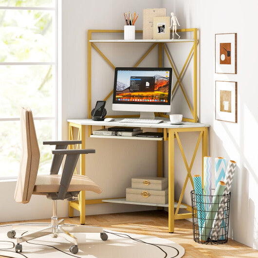 Space-Saving Corner Computer Desk with with Hutch and Keyboard Tray-Rust Brown LuxuryLifeWay Online Store