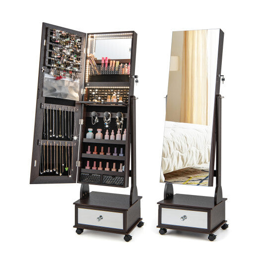 47 Inch Lockable Jewelry Cabinet Armoire with 3-Color LED Lights-Brown LuxuryLifeWay Online Store