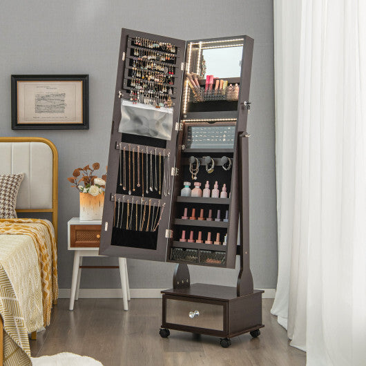 47 Inch Lockable Jewelry Cabinet Armoire with 3-Color LED Lights-Brown LuxuryLifeWay Online Store