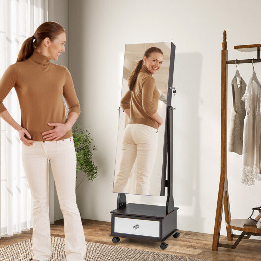47 Inch Lockable Jewelry Cabinet Armoire with 3-Color LED Lights-Brown LuxuryLifeWay Online Store