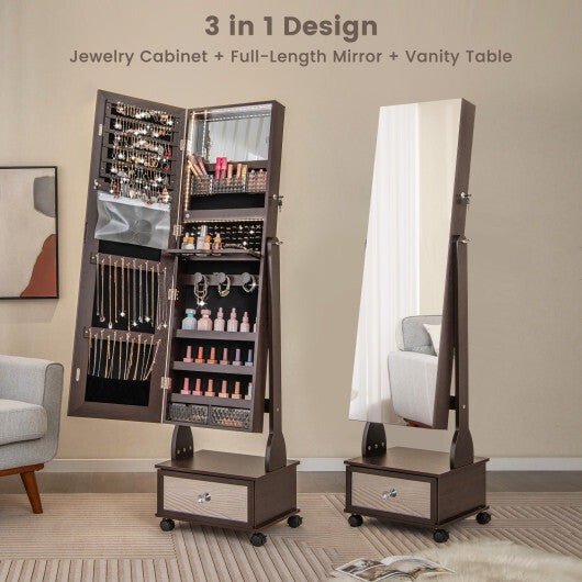 47 Inch Lockable Jewelry Cabinet Armoire with 3-Color LED Lights-Brown LuxuryLifeWay Online Store