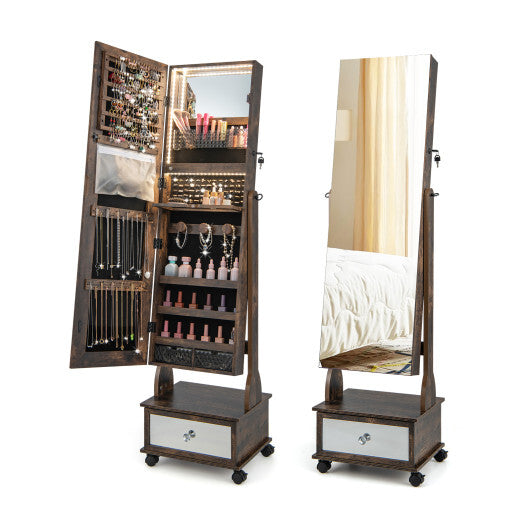 47 Inch Lockable Jewelry Cabinet Armoire with 3-Color LED Lights-Brown LuxuryLifeWay Online Store
