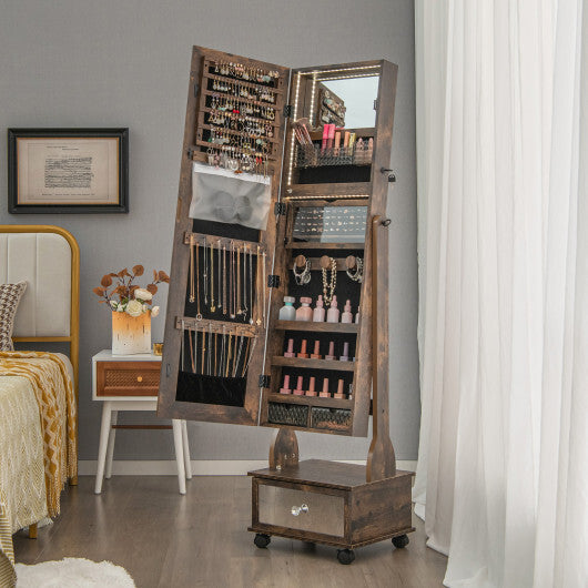 47 Inch Lockable Jewelry Cabinet Armoire with 3-Color LED Lights-Brown LuxuryLifeWay Online Store