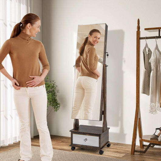 47 Inch Lockable Jewelry Cabinet Armoire with 3-Color LED Lights-Brown LuxuryLifeWay Online Store