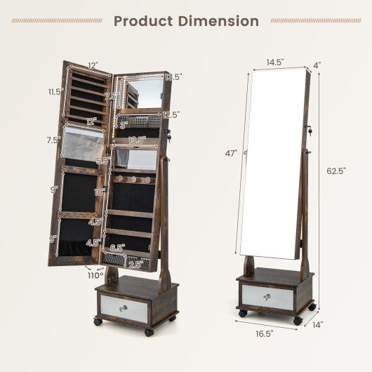 47 Inch Lockable Jewelry Cabinet Armoire with 3-Color LED Lights-Brown LuxuryLifeWay Online Store
