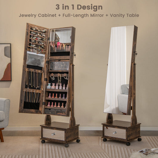 47 Inch Lockable Jewelry Cabinet Armoire with 3-Color LED Lights-Brown LuxuryLifeWay Online Store