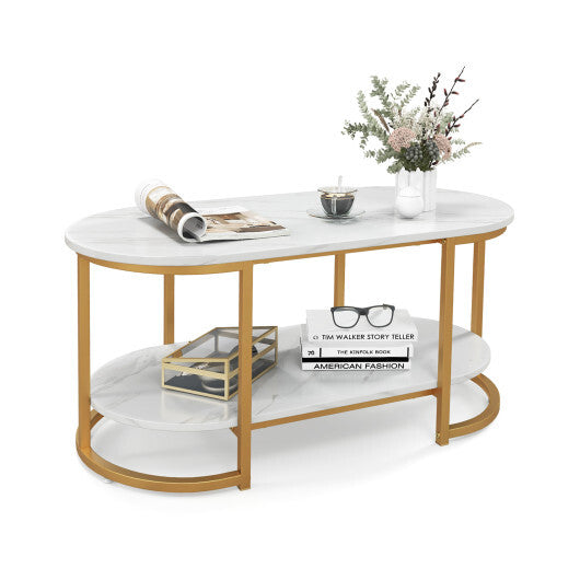 Marble Coffee Table with Open Storage Shelf-White LuxuryLifeWay Online Store