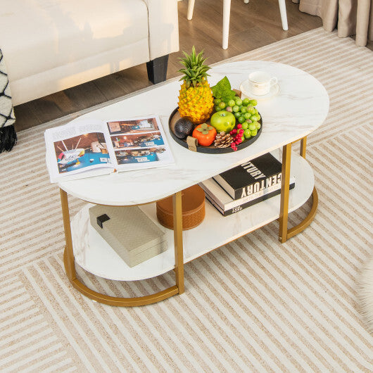 Marble Coffee Table with Open Storage Shelf-White LuxuryLifeWay Online Store