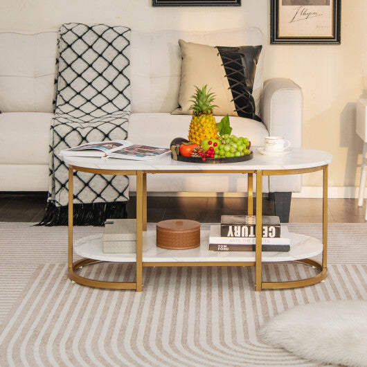 Marble Coffee Table with Open Storage Shelf-White LuxuryLifeWay Online Store