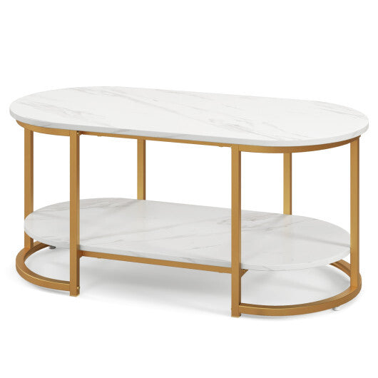 Marble Coffee Table with Open Storage Shelf-White LuxuryLifeWay Online Store