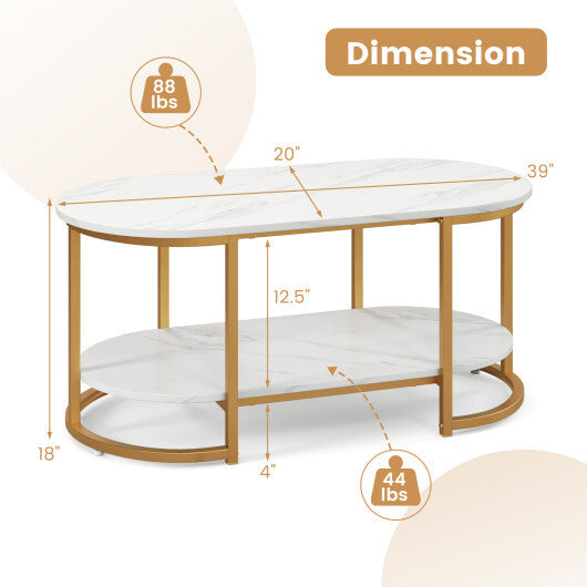 Marble Coffee Table with Open Storage Shelf-White LuxuryLifeWay Online Store