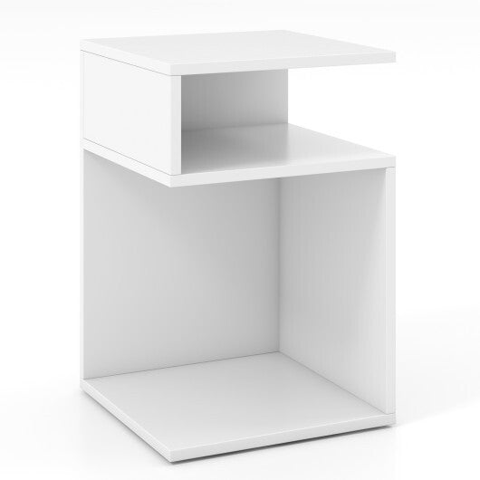 S-Shaped Side Table with Unique S-shaped Frame and 2 Open Compartments-White LuxuryLifeWay Online Store