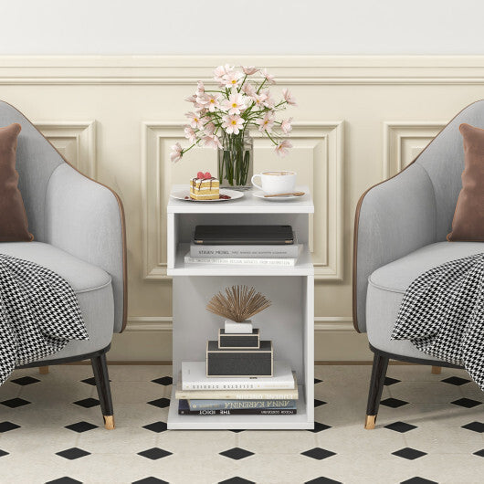 S-Shaped Side Table with Unique S-shaped Frame and 2 Open Compartments-White LuxuryLifeWay Online Store