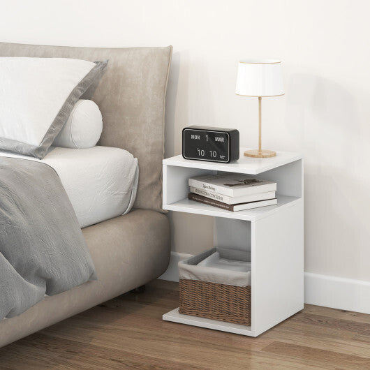 S-Shaped Side Table with Unique S-shaped Frame and 2 Open Compartments-White LuxuryLifeWay Online Store
